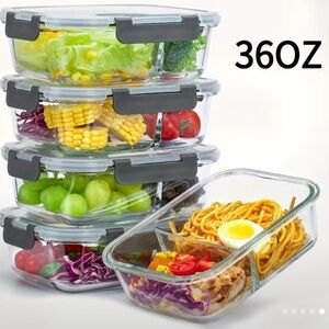 New 2-Pack Glass Food Storage Containers with Gray Lids – 36 oz
